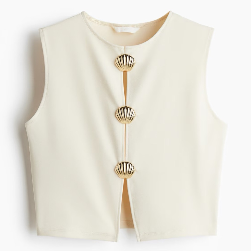 H&M Cream Sleeveless Top with Gold Shell Buttons